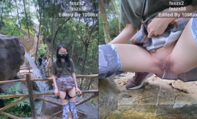 天花板级别露出界狂人推特网红FSSZX888景区人前挑战露出人工湖里尿尿脱光大摇大摆散步不怕被人看见