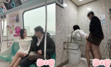 明星顏值反差女神〖sunwall〗地鐵里的小盪婦勾引陌生人洗手間偷偷打炮，不敢出聲緊張刺激！