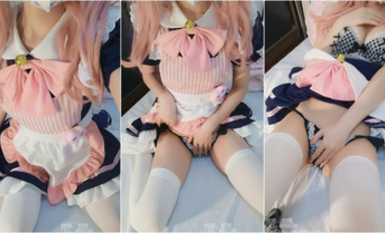 清純唯美小姐姐『萌白醬』粉色女僕紫薇，緊致粉嫩一線天饅頭美穴視覺感超強，人前小仙女人後小母狗